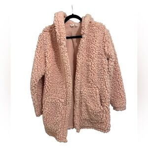 Pink Sherpa hoodie coat
